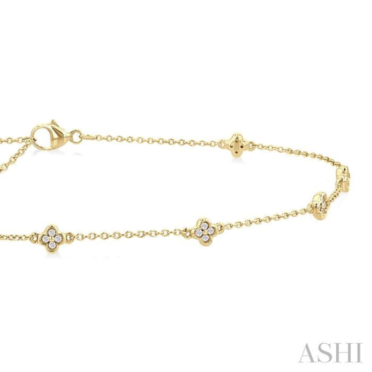 1/6 Ctw Four-Leaf Clover Round Cut Diamond Station Anklet in 10K Yellow Gold