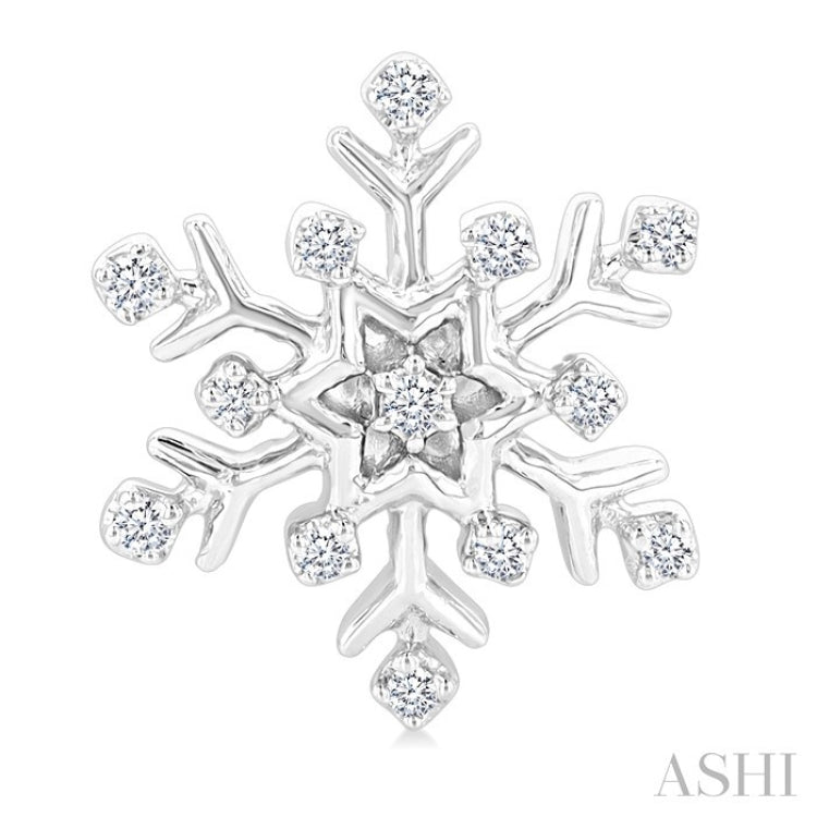 1/10 Ctw Petite Snowflake Round Cut Diamond Fashion Stud Earring in 10K White Gold