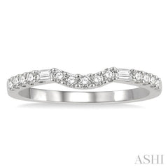 1/4 Ctw Arched Center Baguette and Round Cut Diamond Wedding Band in 14K White Gold