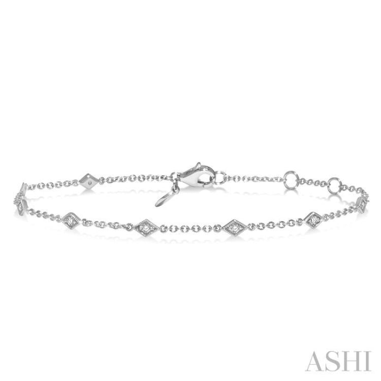 1/6 Ctw Diamond Shape Mount Round Cut Diamond Station Bracelet in 10K White Gold