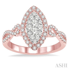 3/4 Ctw Marquise Shape Diamond Lovebright Ring in 14K Rose Gold