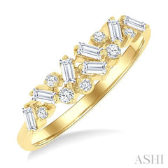 1/3 Ctw Scatter Baguette and Round Cut Diamond Stackable Fashion Band in 10K Yellow Gold