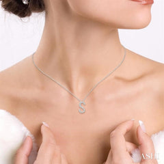 1/20 Ctw Initial 'S' Round Cut Diamond Pendant With Chain in 10K White Gold