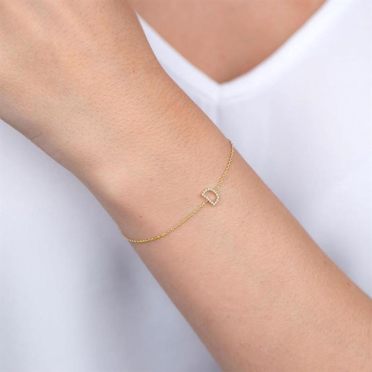 1/20 Ctw Initial 'D' Round Cut Diamond Bracelet in 10K Yellow Gold
