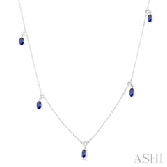 5x3 MM Oval Shape Sapphire and 1/4 Ctw Round Cut Diamonds Precious Station Necklace in 14K White Gold