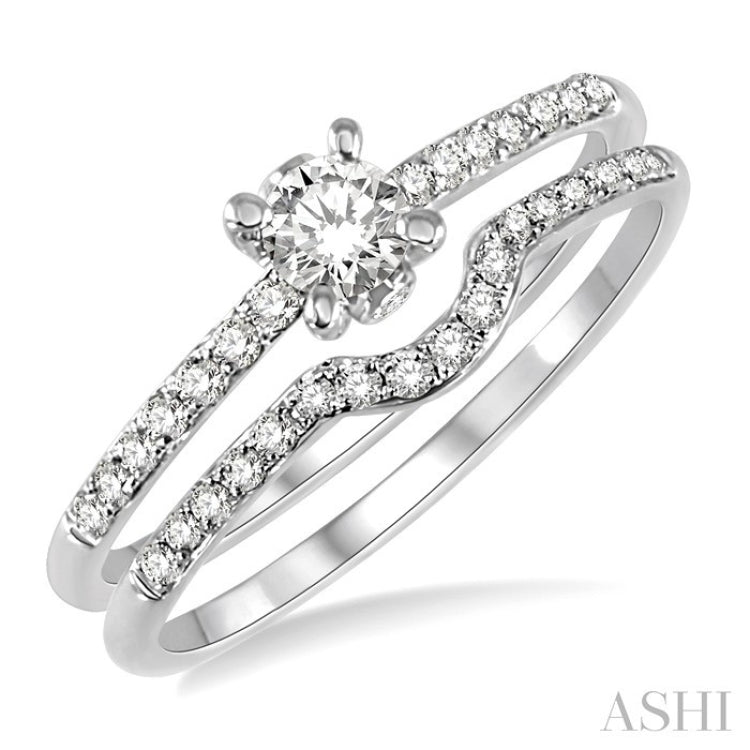 1/2 Ctw Diamond Wedding Set with 1/3 Ctw Round Cut Engagement Ring and 1/8 Ctw Wedding Band in 14K White Gold