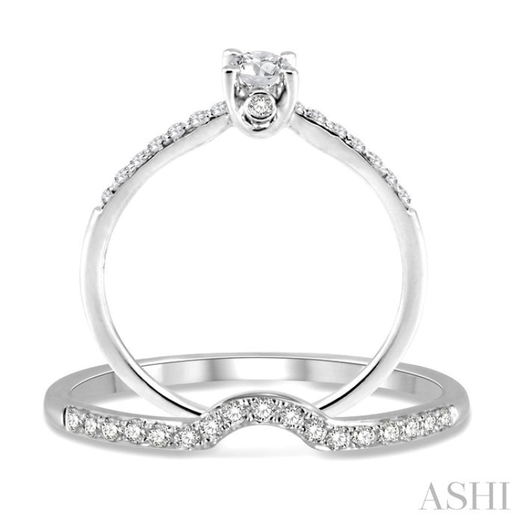 1/2 Ctw Diamond Wedding Set with 1/3 Ctw Round Cut Engagement Ring and 1/8 Ctw Wedding Band in 14K White Gold