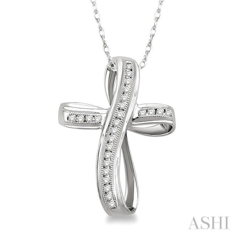 1/4 Ctw Channel Set Round Cut Diamond Cross Pendant in 10K White Gold with Chain