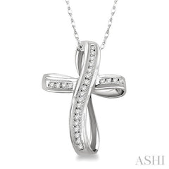 1/4 Ctw Channel Set Round Cut Diamond Cross Pendant in 10K White Gold with Chain