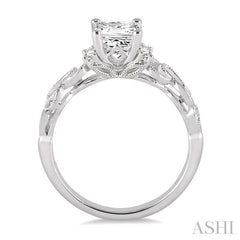 1/2 Ctw Diamond Engagement Ring with 1/3 Ct Princess Cut Center Stone in 14K White Gold
