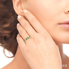 2.6 MM Emerald and 3/8 Ctw Round Cut Diamond Precious Wedding Band in 14K Yellow Gold