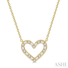 1/2 Ctw Heart Charm Baguette and Round Cut Diamond Pendant With Chain in 14K Yellow Gold
