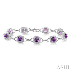 5x5 MM Cushion Shape Amethyst and 1/6 Ctw Round Cut Diamond Bracelet in 10K White Gold