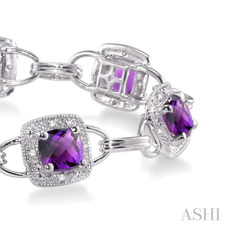 5x5 MM Cushion Shape Amethyst and 1/6 Ctw Round Cut Diamond Bracelet in 10K White Gold