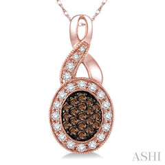 1/3 Ctw Round Cut White and Champagne Brown Diamond Pendant in 10K Rose Gold with Chain