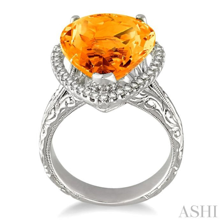16x13 MM Pear Shape Citrine and 1/3 Ctw Round Cut Diamond Semi-Precious Ring in 14K White Gold