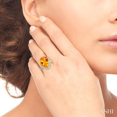 16x13 MM Pear Shape Citrine and 1/3 Ctw Round Cut Diamond Semi-Precious Ring in 14K White Gold