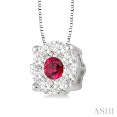 3.8 MM Round Cut Ruby and 1/3 Ctw Lovebright Precious Pendant in 14K White Gold with Chain