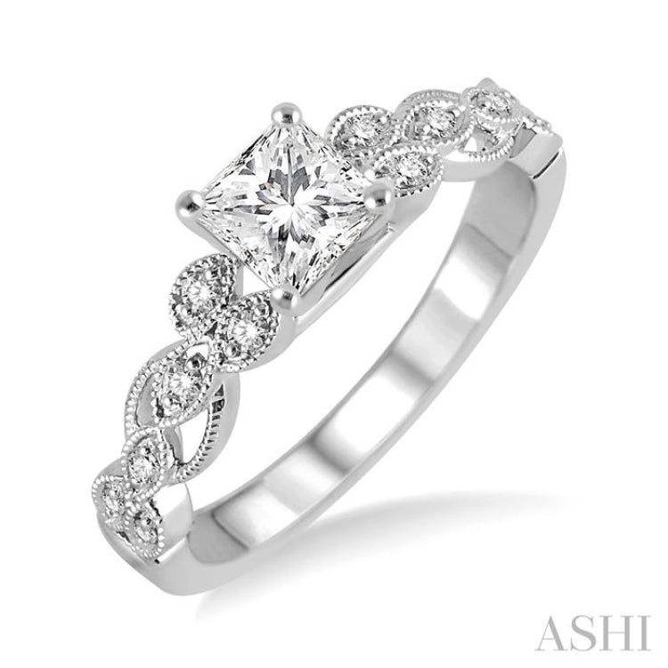 1/2 Ctw Diamond Engagement Ring with 1/3 Ct Princess Cut Center Stone in 14K White Gold