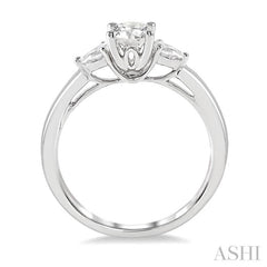 3/4 Ctw Pear and Round Cut Diamond Ladies Engagement Ring With 1/2 Ct Round Cut Center Stone in 14K White Gold