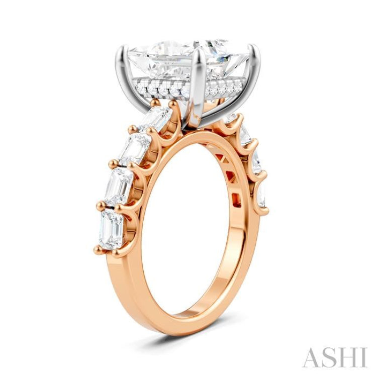 1 1/3 Ctw Princess Shape Emerald and Round Cut Diamond Semi-Mount Engagement Ring in 14K Rose and White Gold