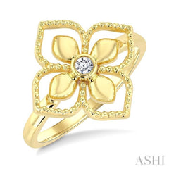 1/20 Ctw Floral Medallion Bezel Set Round Cut Diamond Fashion Ring in 10K Yellow Gold