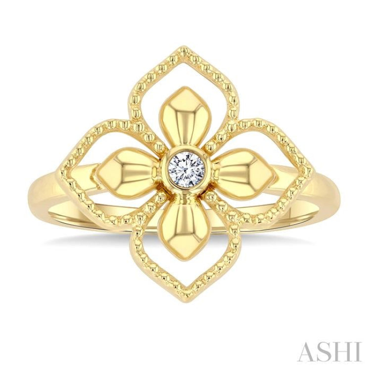 1/20 Ctw Floral Medallion Bezel Set Round Cut Diamond Fashion Ring in 10K Yellow Gold