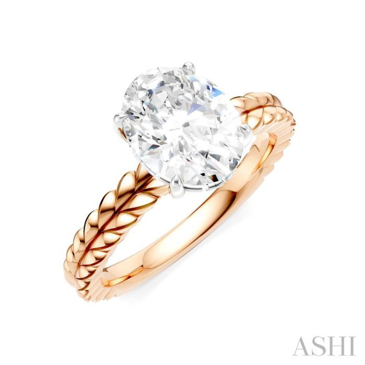 1/20 Ctw Oval Shape Round Cut Diamond Semi-Mount Engagement Ring in 14K Rose and White Gold