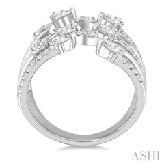 1 Ctw Five-Way Split Pear and Round Cut Diamond Fashion Open Ring in 14K White Gold