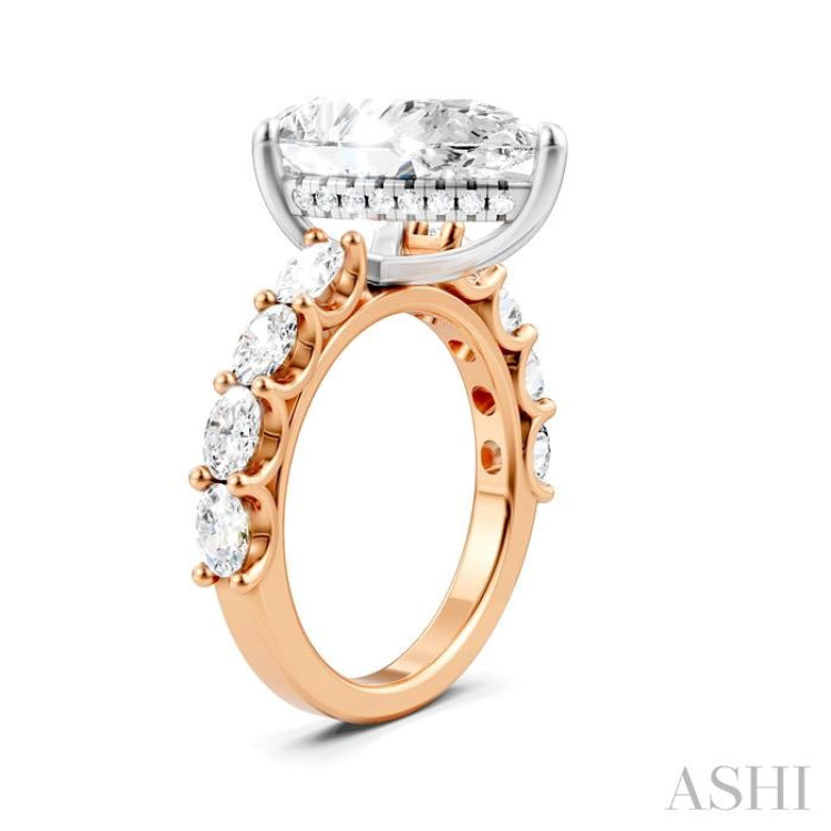 1 1/3 Ctw Pear Shape Oval and Round Cut Diamond Semi-Mount Engagement Ring in 14K Rose and White Gold