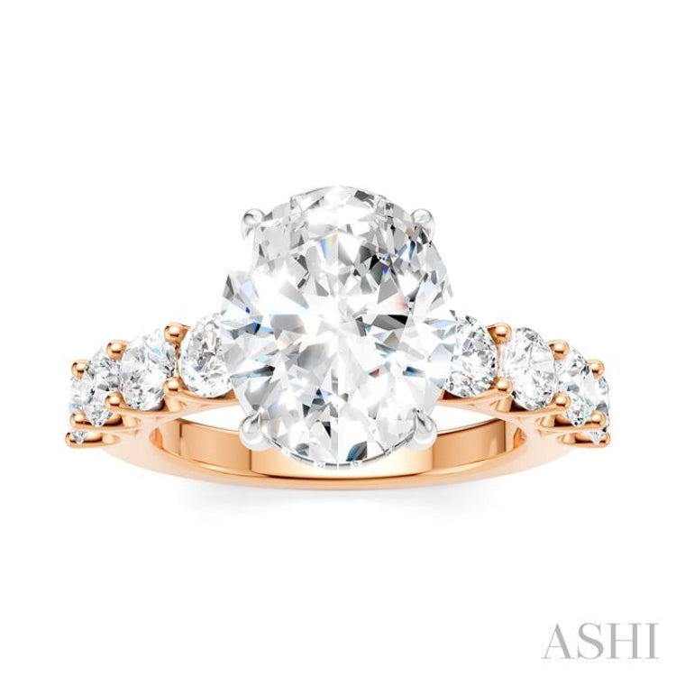 1 1/3 Ctw Oval Shape Round Cut Diamond Semi-Mount Engagement Ring in 14K Rose and White Gold