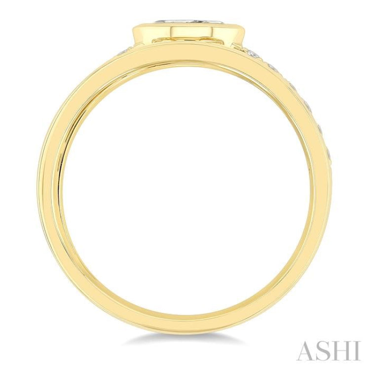 1/2 Ctw Split Twin Band Marquise and Round Cut Diamond Fashion Ring in 14K Yellow Gold