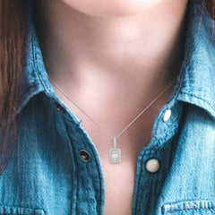1/2 Ctw Baguette & Round Cut Fusion Diamond Pendant With Chain in 14K White Gold