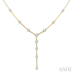 1 Ctw Round Cut Diamond Y-Shape Bar Link Fashion Necklace in 14K Yellow Gold