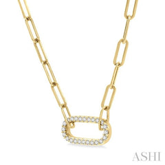 1/4 Ctw Paperclip Round Cut Diamond Pendant With Chain in 14K Yellow Gold