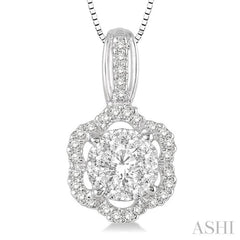1/2 Ctw Round Cut Diamond Lovebright Pendant in 14K White Gold with Chain