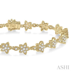 1 1/5 Ctw Flower and Marquise Link Diamond Bracelet in 14K Yellow Gold