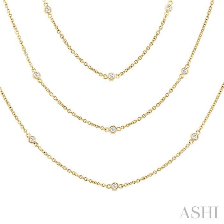 1 Ctw Bezel Set Round Cut Diamond 60-Inch Long Station Necklace in 14K Yellow Gold