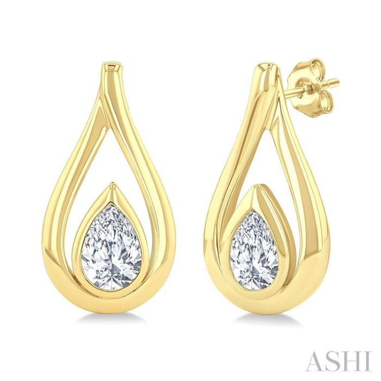 1/2 Ctw Nested Tear Drop Pear Cut Diamond Fashion Earrings in 14K Yellow Gold