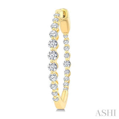 1 Ctw Inside & Out Graduated Round Cut Diamond Fashion Hoop earrings in 14K Yellow Gold