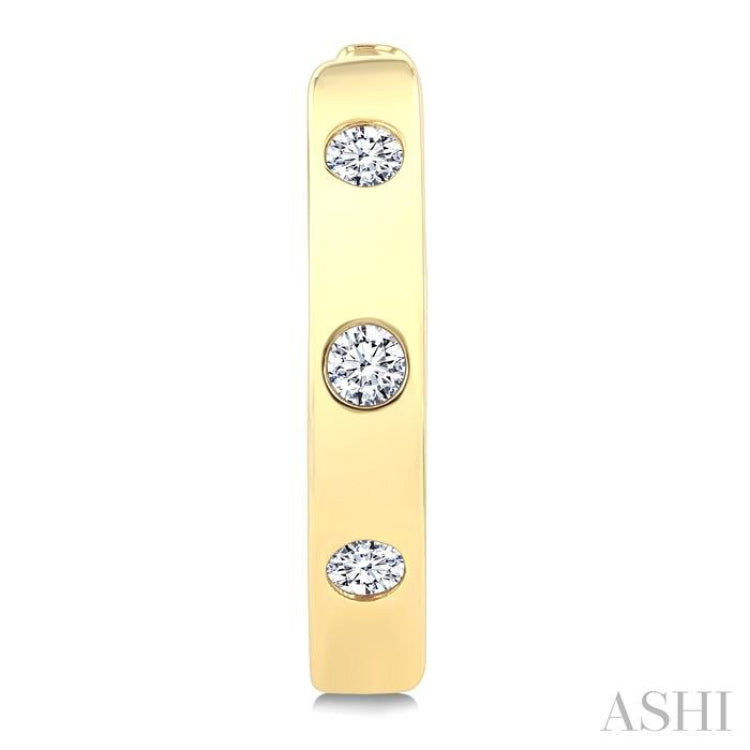1/10 Ctw Flush Set Round Cut Diamond Fashion Hoop Earrings in 10K Yellow Gold