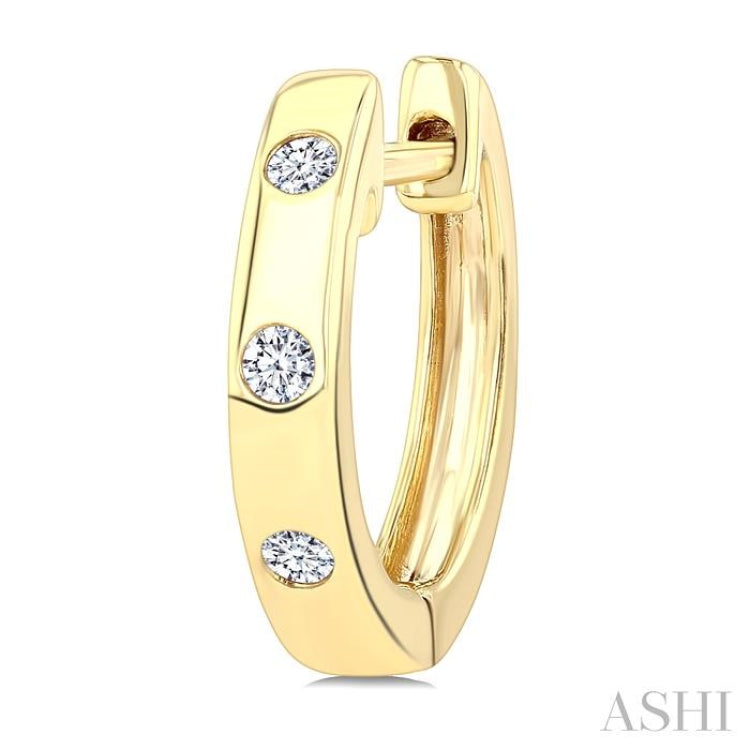 1/10 Ctw Flush Set Round Cut Diamond Fashion Hoop Earrings in 10K Yellow Gold