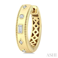 1/6 Ctw Mixed Bezel Shape Baguette and Round Cut Diamond Fashion Huggies in 14K Yellow Gold