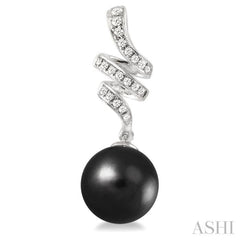 9 MM Black Cultured Pearls and 1/5 Ctw Round Cut Diamond Earrings in 14K White Gold