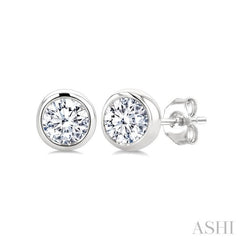 1/4 Ctw Bezel Set Round Cut Diamond Stud Earrings in 14K White Gold