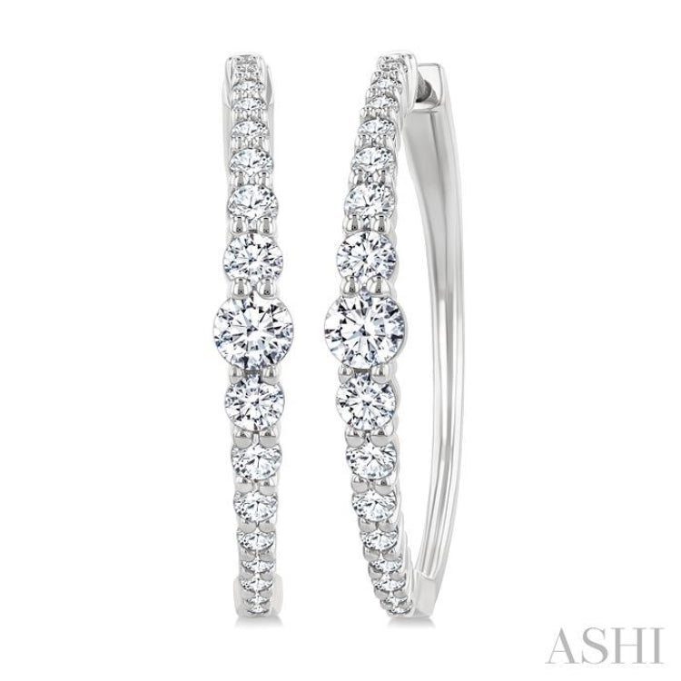 1 1/2 Ctw Graduated Round Cut Diamond Riviera Hoop Earrings in 14K White Gold