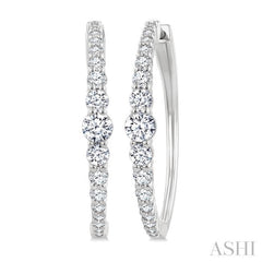 1 1/2 Ctw Graduated Round Cut Diamond Riviera Hoop Earrings in 14K White Gold