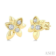 1/6 Ctw Starlit Petals Round Cut Diamond Fashion Stud Earrings in 10K Yellow Gold