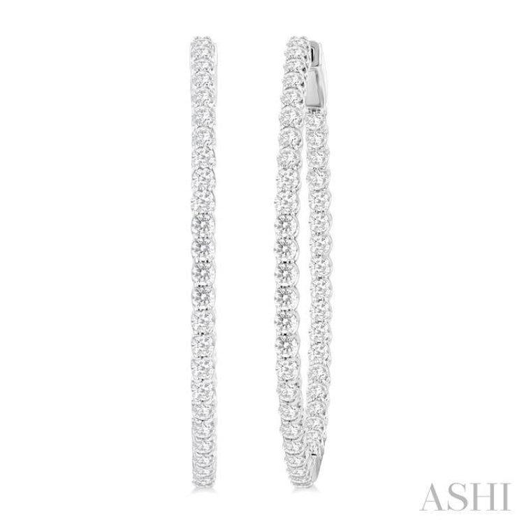 3 Ctw Inside & Outside Round Cut Diamond Hoop Earrings in 14K White Gold