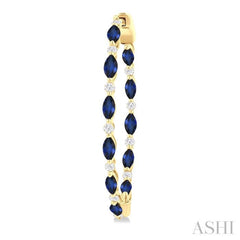 4x2 MM Marquise Cut Sapphire and 3/8 Ctw Round Cut Diamond Precious Inside-Out Hoop Earrings in 14K Yellow Gold